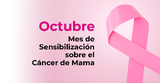 Póster con letras que dicen octubre, mes de la sensibilización del cáncer de mama