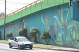 Se observa el mural con colores verdes del Charro Lomelí